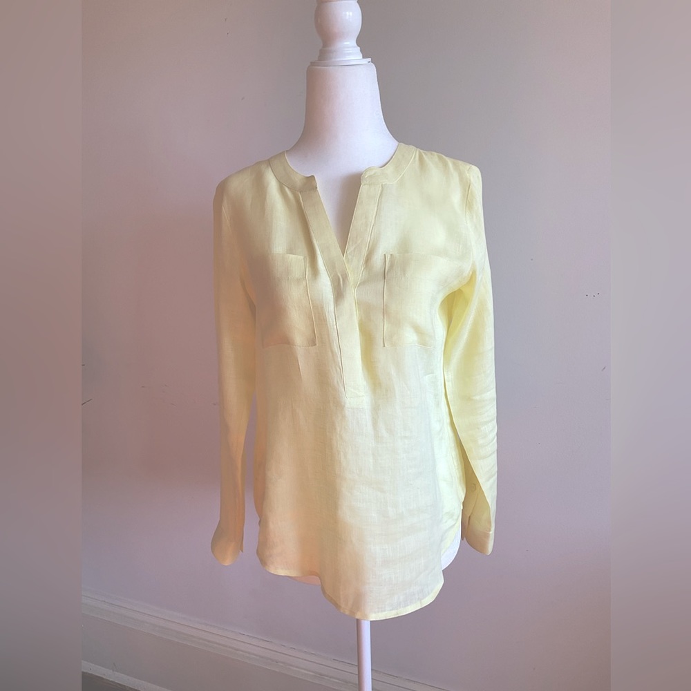 Ann Taylor linen tunic XS petite yellow 2